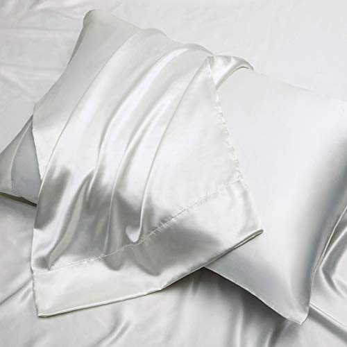 Chvonttow 4 Piece Satin Sheets Queen Size Luxury Silky Satin Bed Sheets Set, Wrinkle, Fade, Stain Resistant, 1 Deep Pocket Fitted Sheet + 1 Flat Sheet + 2 Pillowcases (Ivory White) #TOP2