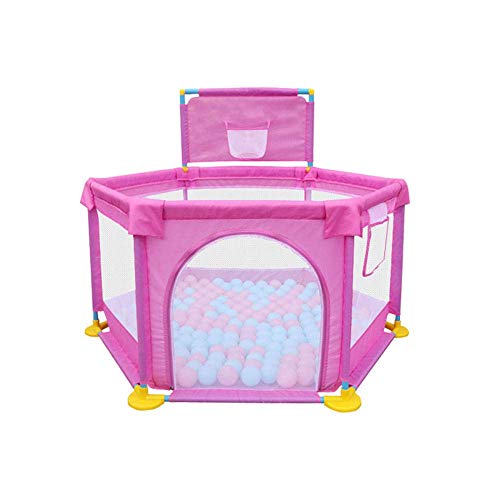 MFLASMF Baby lekställning sexkantig, hopfällbar baby löpningsstall, barnsäkerhetsspänne för barn inomhus och utomhus, barn lekställ, baby shooting bärbar löpningsrosa