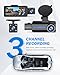 Dash Cam Front and Rear, 2.5K+1440P Triple Car Camera with 32GB Card, 3 Channel Dash Camera for Cars, G-Sensor, 3.16” IPS Screen, 24Hr Parking, 170°Wide Angle, Loop Recording, IR Night Vision, Blue