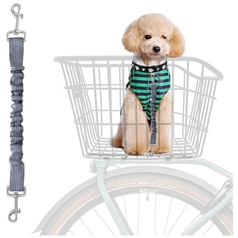 MATTISAM Dog Seat Belt for Bike Basket, Retractable Bicycle Dog Seatbelt, Elastic Pet Safety Leash Harness for Cat, Dog Leash Extension Attachment Shock Absorbing Lead Extension Absorber (Grey) Cover