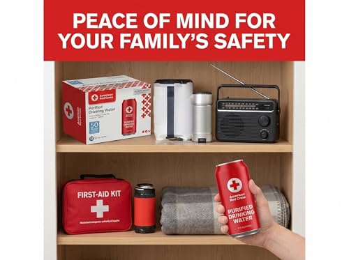 Image of American Red Cross Licensed Emergency Canned Water by Aqua Emergency - 16 fl oz, 50-Year Shelf Life, Hermetically Sealed Aluminum Cans, BPA-Free, Purified Water by Reverse Osmosis, 2.5-5 Day Supply Per Person, Emergency & Everyday Preparedness, Pack of 12