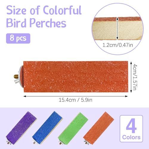 Image of Hamiledy Colorful Bird Perches Wooden Paw Grinding Board Parakeets Stand Platform Bird Chewing Toys Cage Accessories for Budgies Cockatiels Conure Lovebirds Parrots Hamsters(8 Pcs)