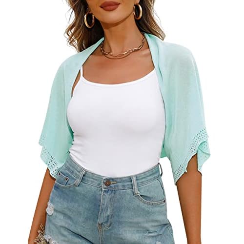 Totatuit Women's Short Sleeve Bolero Shrug for Dresses Open Front Knit Cropped Cardigan Loose Sheer Cardigan Sweater
