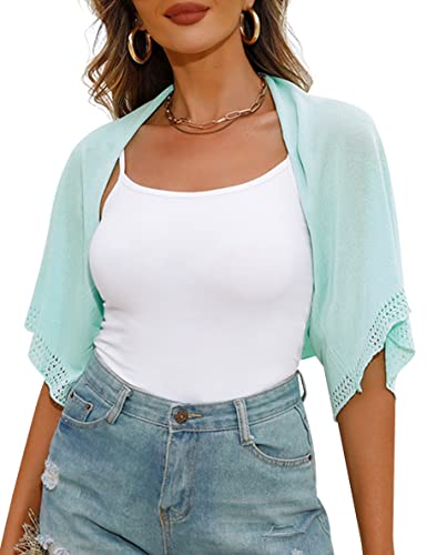 Image of Totatuit Women's Short Sleeve Bolero Shrug for Dresses Open Front Knit Cropped Cardigan Loose Sheer Cardigan Sweater