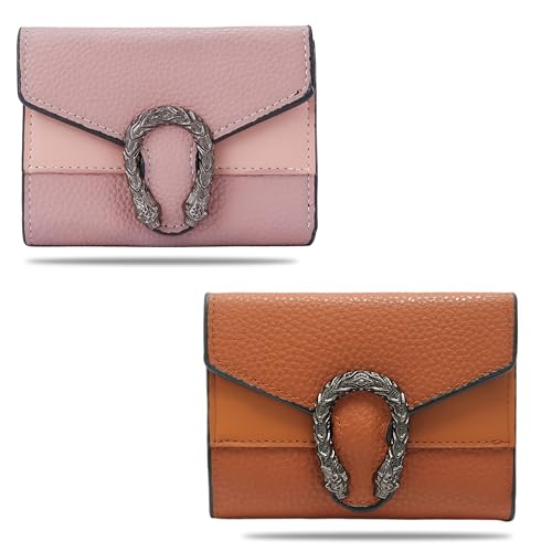 Image of Kraptick Women s Wallet Stylish Compact Purse Clutch with Card & Coin Holder Debit Card Organizer, Travel Wallet & Money Organizer for Women with 8 Card Slots (Pink & Brown) (Combo of 2)