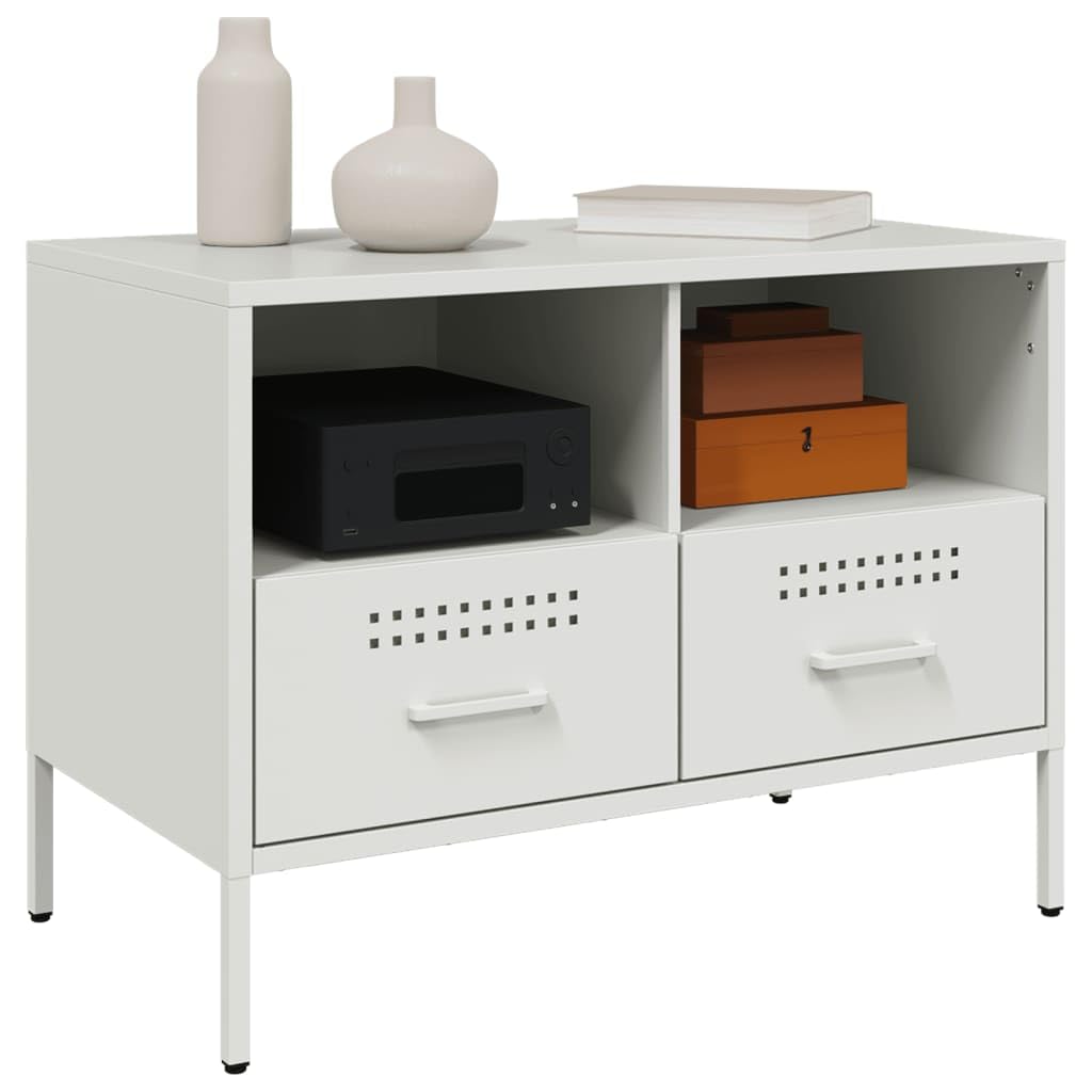 Genérico Mueble TV Blanco 68 x 39 x 50,5 cm Acero | Patas regulables, almacenamiento revistas, fácil limpieza, fijación de pared incluida