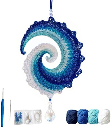 2026 New Ocean Wave Crochet Wind Spinner DIY Kit,Handmade Wave Hanging Crochet Craft Set for Beginner,Unique Beach House Home Decoration