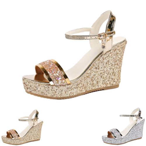 Sandales compensées confortables à paillettes pour danser tout le mariage