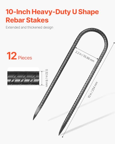 VEVOR Estacas Reforzadas U Forma 10 Pulgadas, Acero Galvanizado con Punta de Cincel, 12 Piezas miniatura 2