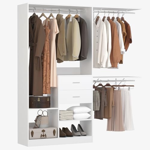 80'' Freestanding Closet System with Drawers - Features 2 Drawers, Shelves, and a Luggage Rack, Ideal for Walk-In Closets, Perfect Choice for Bedrooms, White