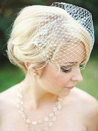 Unsutuo Weding Birdcage Veil with Boboy Pins White Bridal Veil Bandeau veil for Bride