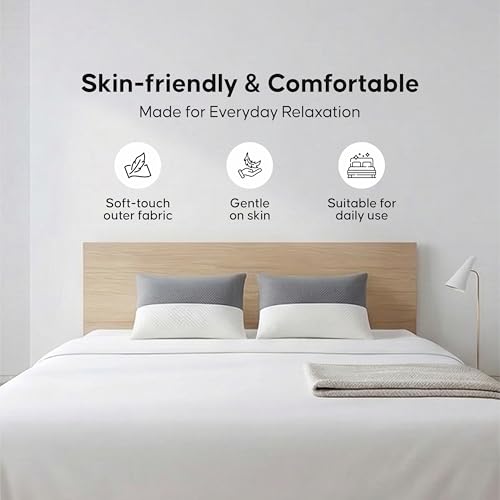 Image of DALUCI Hollow Fiber Sleeping Pillow Set of 4 | Adjustable Height | Soft & Fluffy Bed Pillows for Sleeping | White & Grey | 27 x 16 Inches