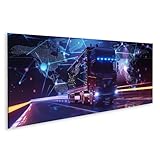 islandburner Bild auf Leinwand Futuristischer Lkw auf beleuchteter Autobahn bei Nacht für Wohnzimmer Technikbegeisterte Elektronikfachgeschäft Bilder Wandbilder Poster