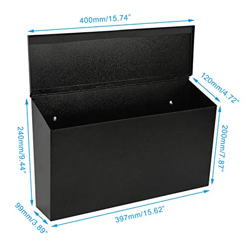 Kyodoled Wall-Mount Mailbox,Large Capacity Mail Box,Galvanized Steel Rust-Proof Metal Post Box,Mailboxes For Outside,15.75"X9.44"X4.72" Black #TOP1