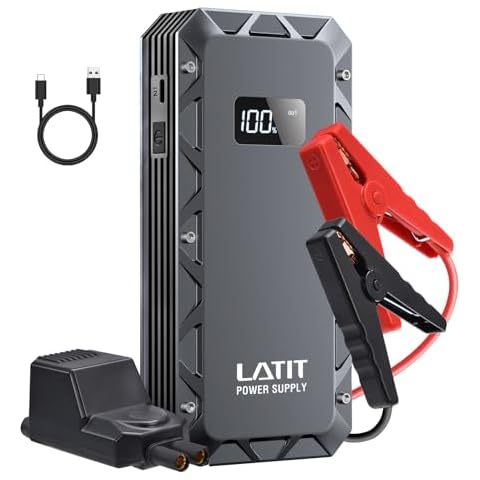 LATIT 2000A Peak Car Jump Starter, 20000mAh 12V Booster Pack Jump Starter for Up to 7.5L Gas/6.5L Diesel Engine, Powerful Jump Starter Battery Pack with Smart Jumper Cable, LED Light and LCD Display Cover