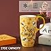 Topadorn Ceramic Coffee Mug Travel Cup Gift with Lid 17oz., Porcelain Tall Tea Cup with Handle for Home & Office, Bee Art Pattern Mug in Gift Box, 6.5''H