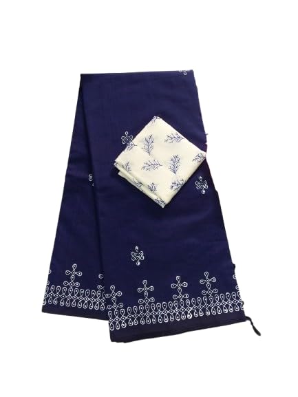 South Cotton Block Printed Saree with Kalamkari Blouse, Traditional Cotton Mix-image-10