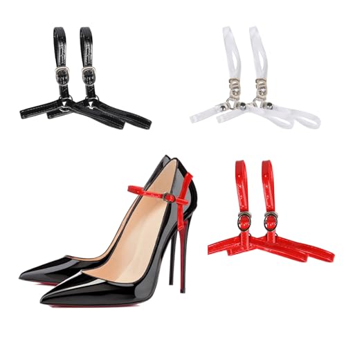 3 Pairs Detachable Heel Straps for High Heels, Adjustable and Elastic Women Anti Slip Shoe Straps for Loose Shoes, Transparent, Black and Red for Vintage and Retro Style Fashion Accessories