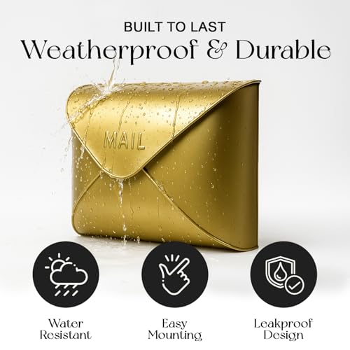 NACH Wall Mount Mailboxes, 12.5 x 10 x 5 inch Gold Finish Wall Mailboxes for Outside, Waterproof Mailboxes for Outside - Envelope Mailbox