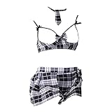 SINMIUANIME Womens Sexy Schoolgirl Outfits Plaid College Pleated Skirt Cosplay Lingerie School Girl JK Uniform (6912Black)