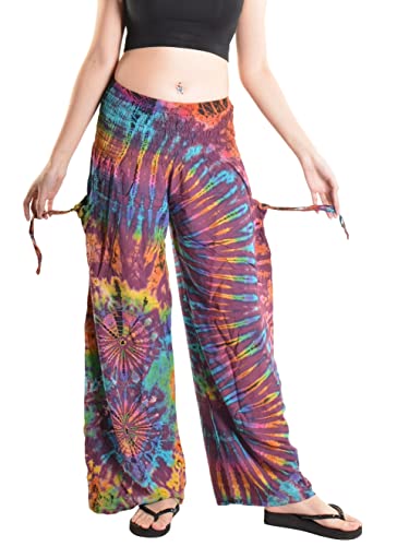 Orient Trail Damen Palazzo Yoga Tie Dye Hose mit weitem Bein, kalt gefärbt, Rainbow Purple, X-Groß
