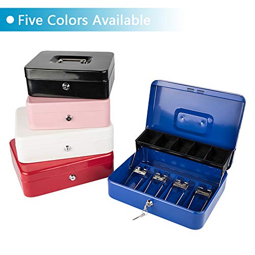 Image of KYODOLED Locking Cash Box with Lock,Money Box with Cash Tray,Lock Safe Box with Key,Money Saving Organizer,11.81Lx 9.45Wx 3.54H Inches,White XL Large