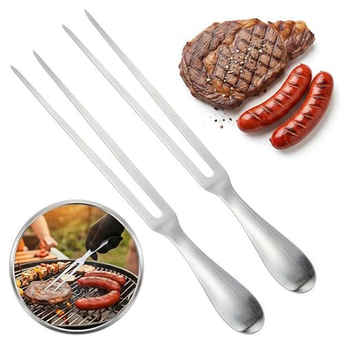 2 tenedores de carne de acero inoxidable, 30,5 cm, tenedor grande con asa, tenedor largo de acero inoxidable, tenedor de trinchar, tenedor para asar, asar, cocina, pavo