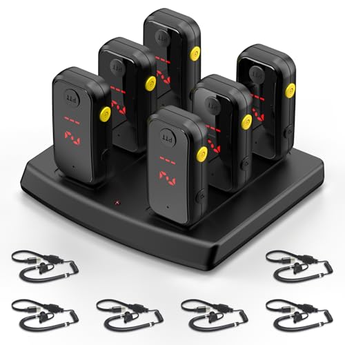 Super Mini Walkie Talkies Pro, 6 Pack Two Way Radio with Earpieces, Waterproof Communication Device for Adults, Outdoor Activities, Hiking, Baseball, Restaurant Use (Black)