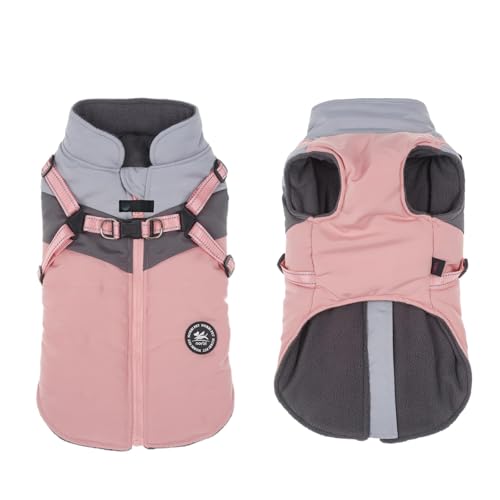 Norbi All-Weather Dog Coat with Harness, Waterproof Windproof Winter Jacket, Reflective Warm Vest for Small Medium Dogs, Easy On Back Zipper Design
