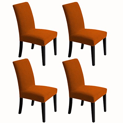 Chair Covers for Dining Room – Stretch Chair Slipcovers for Decorative Seat Protector Armless Removable Washable Elastic Dinner Universal Spandex Solid Chair Slip Covers Set(Autumn Orange 4)