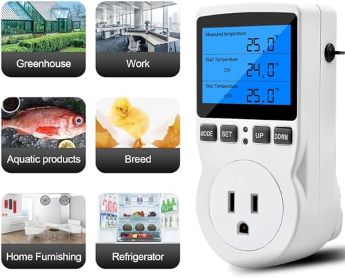 Diymore Plug in Digital Thermostat Temperature Controller Electric Digital Thermostat Heating Cooling Control Mode Timer 1800W 120V 15A Incubator Thermometer Reptile Thermostat Greenhouse Thermostat - Thumbnail 4