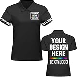 Custom Polo Shirts for Women Men, Customized T Shirts for Business Outdoor Sports, Personalized Golf Shirts with Logo Text, Black, M