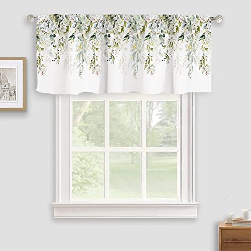 Nextchange Valances Curtain Sage Green Floral Kitchen Rod Pocket Short Panels Watercolor Eucalyptus...