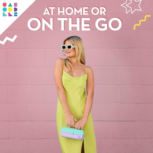 Caboodles Pretty in Petite Makeup Box, Two-Tone Pink on Lavender, Hard Plastic Organizer Box, 2 Swivel Trays, Fashion Mirror, Secure Latch for Safe Travel