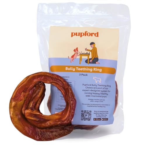 Pupford Bully Stick Rings for Puppies & Dogs Long-Lasting Beef Dog Chew Treats 3 Pack