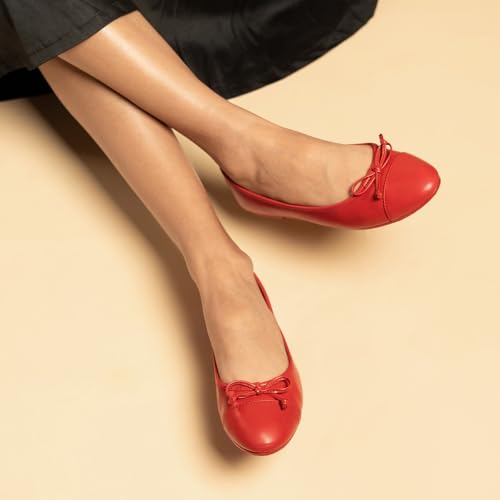 Image of Theater Swans Casual Ballet Flats for Women | Stylish Slip-on Ballerina with Bow Detail | Lightweight Comfortable Footwear with Cushioned Insole