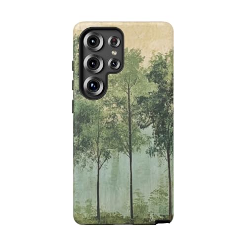 Coque Samsung S25 Ultra art mural ligne d'arbre verte protection rigide mate