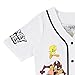 Looney Tunes Ladies Baseball Jersey - Lola Bunny, Tweety, Bugs and Taz Mesh Button Down Baseball Jersey (White, Medium)