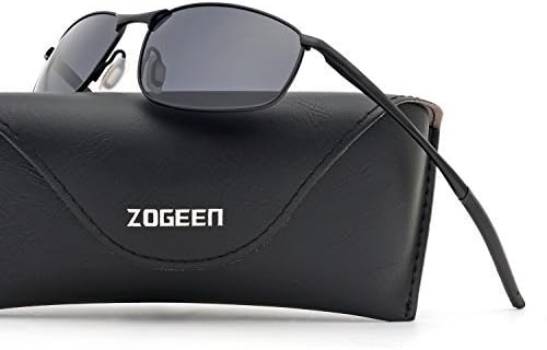 ZOGEEN Polarized Sunglasses For Men Rectangle Metal Frame Retro Sun Glasses A395 (Black)