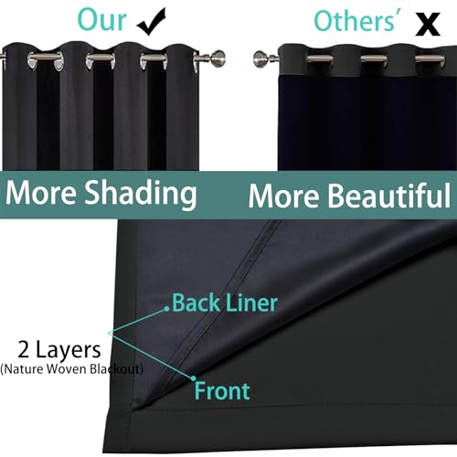 Image of Yakamok Black Blackout Curtains 96 Inches Long for Bedroom 52 inch Wide 1 Panel | Blackout Curtain Panels for Bedroom, 2 Thick Layers Grommet Top Thermal Insulated Drapes with Black Liner for Living Room