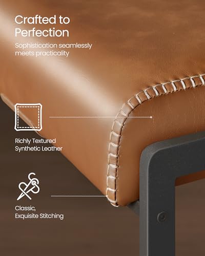 Image of VASAGLE Bar Stools Set of 2, Counter Height Chairs with Backs, 26.4-Inch | Transitional Barstools, Synthetic Leather with Stitching, Caramel Brown and Ink Black, EKHO Collection ULBC116KN01S