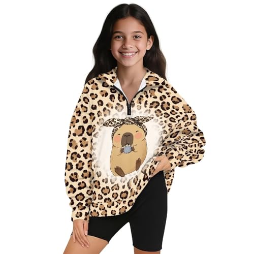 AFPANQZ Girls' Sweatshirts 1/4 Zipper Pullover Cropped Tops for 5-14 Years Teen Girls Long Sleeve Sweater Fall Clothes