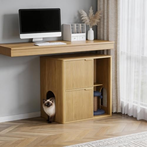 Mueble para caja de arena de gato con rascador y almacenamiento miniatura 3