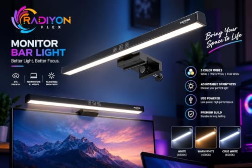 Image of Monitor Light Bar, 19-Inch USB Powered 5W LED Computer Screen Lamp, Smart Touch, 3 Color Modes, Stepless Dimming, 60-Min Timer, No Glare Desk Lamp for Office, Study & Work