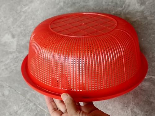 Image of 4 pcs Plastic Wash Basket Round Perforated Colander Wash Vegetables and Fruits Drain Cooked Pasta Kitchen Essentials Food Strainer Basket Strainer Kitchen red