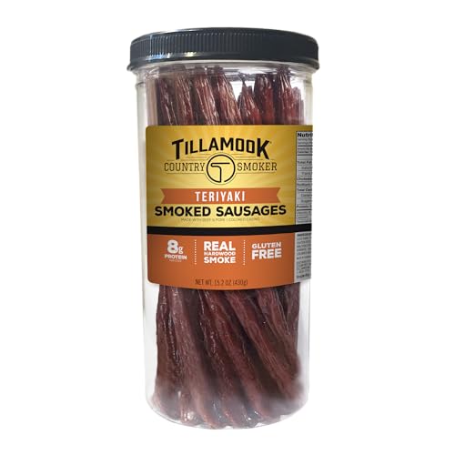 Tillamook Country Smoker Real Hardwood Smoked Sausages, Teriyaki, 15.2 Ounce Tall Jar, 20 Count