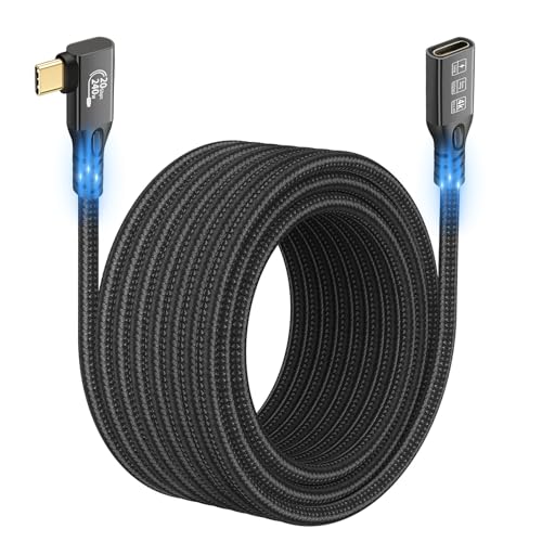 90 Degree USB C 3.2 Extension Cable 20Gbps, USBC 3.2 Gen2 Type-c Male to Female Extender Cable Ultra 4K@60Hz 240W Charging 20Gbps Data Transfer with SSD eGPU (90 Degree extension 20G 240W -5M)