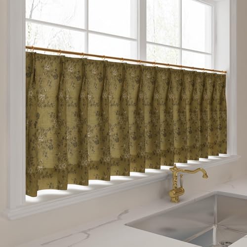 Image of TWOPAGES Pinch Pleat Floral Print Cafe Curtains, Copper, 34W x 24L