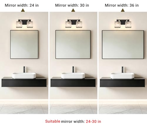 Image of Lxybcce Modern 14In 2-Lights Bathroom Vanity Light, Crystal Bathroom Light Fixtures, Black Vanity Light Fixtures Over Mirror, Easy Installation & Shadow-Free Illumination for Bathroom Mirror Decor