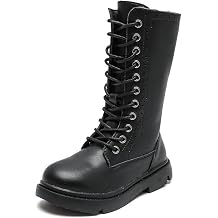 kkdom Boys Girls Waterproof Lace Up Side Zipper Mid Calf Combat Riding Boots